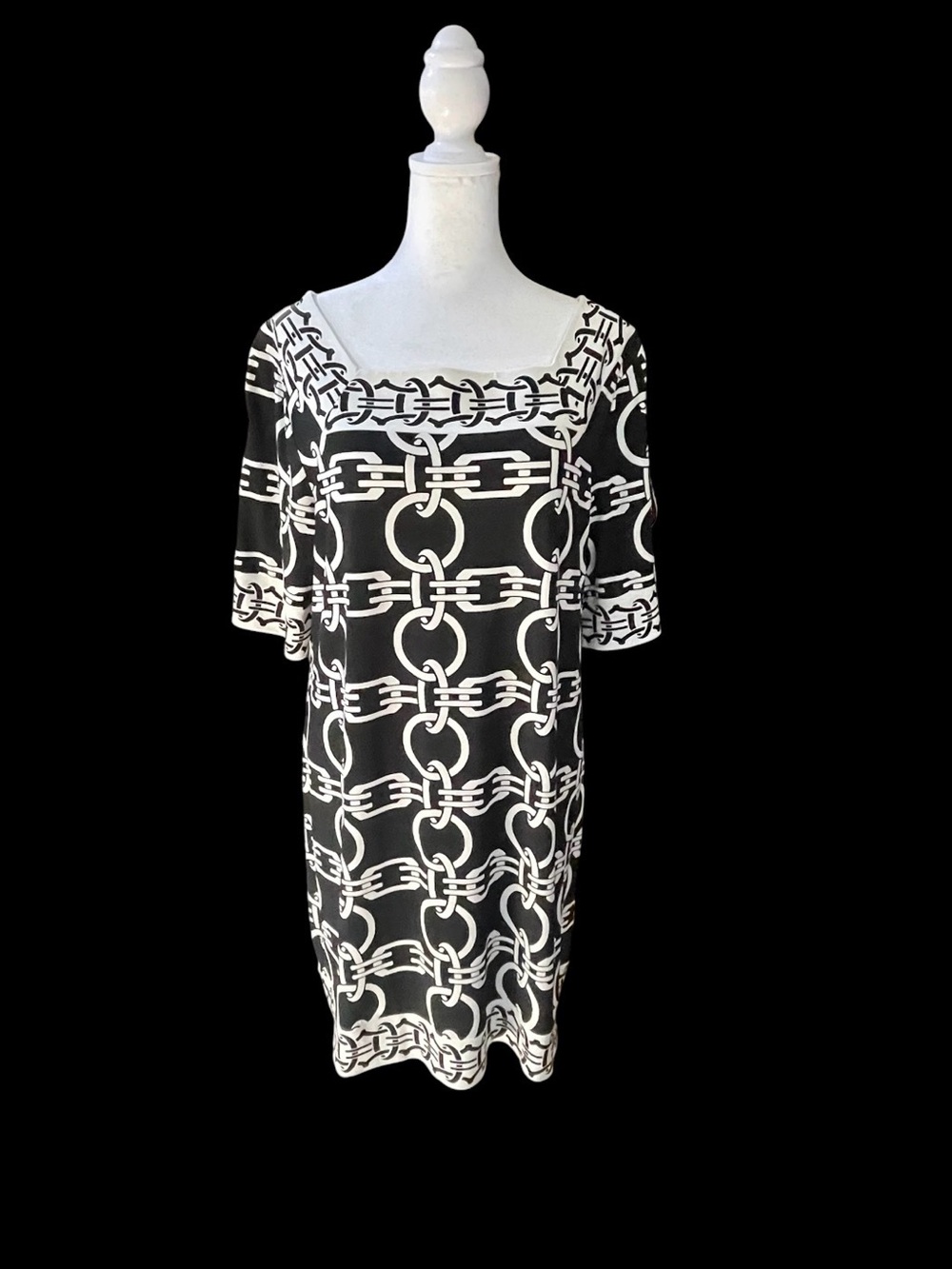 Alfani Black & White Chain Print Short Sleeve Dress/tunic, Sz 0x